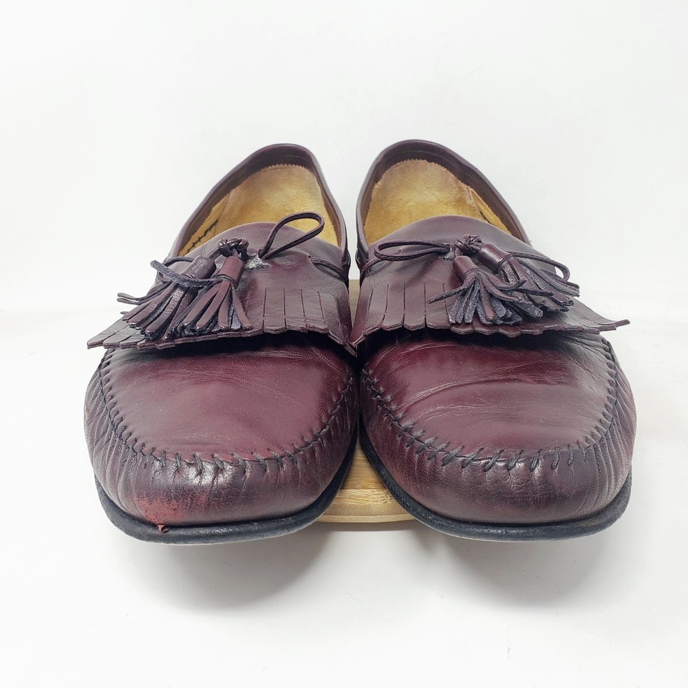Santoni Loafers Mens 15 Burgundy Leather Kiltie Tassel Slip On Shoes Italy - Picture 4 of 16